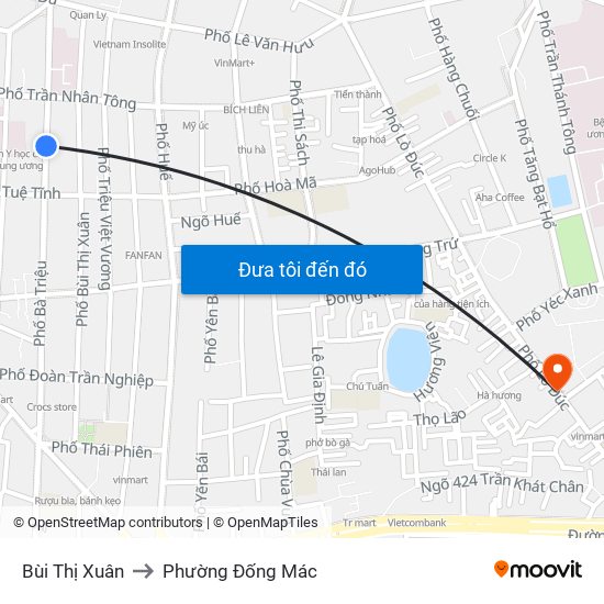 Bùi Thị Xuân to Phường Đống Mác map