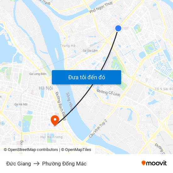 Đức Giang to Phường Đống Mác map