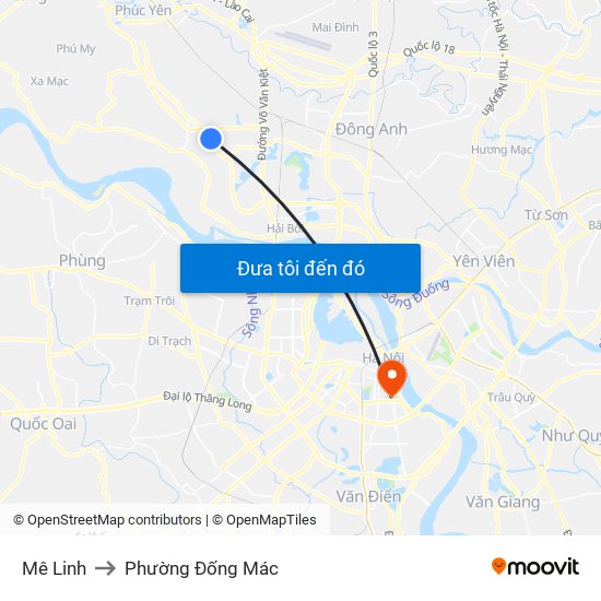 Mê Linh to Phường Đống Mác map