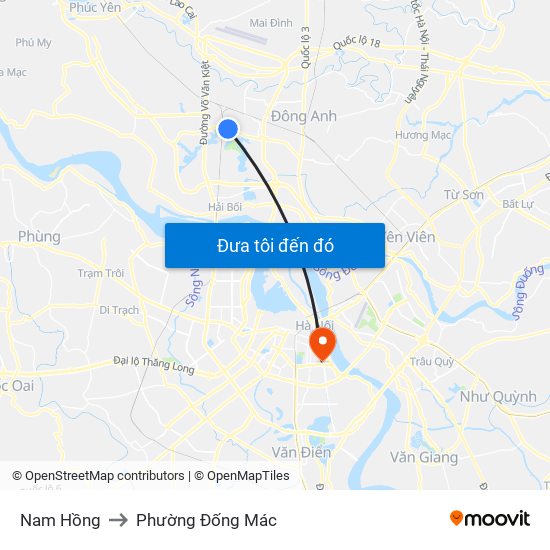 Nam Hồng to Phường Đống Mác map