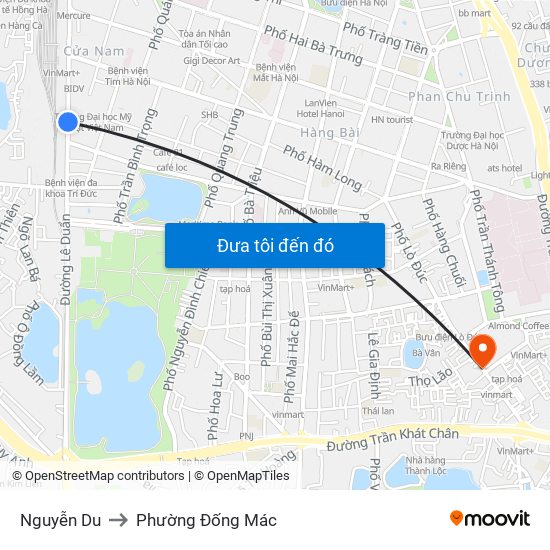 Nguyễn Du to Phường Đống Mác map