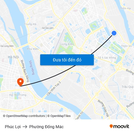 Phúc Lợi to Phường Đống Mác map