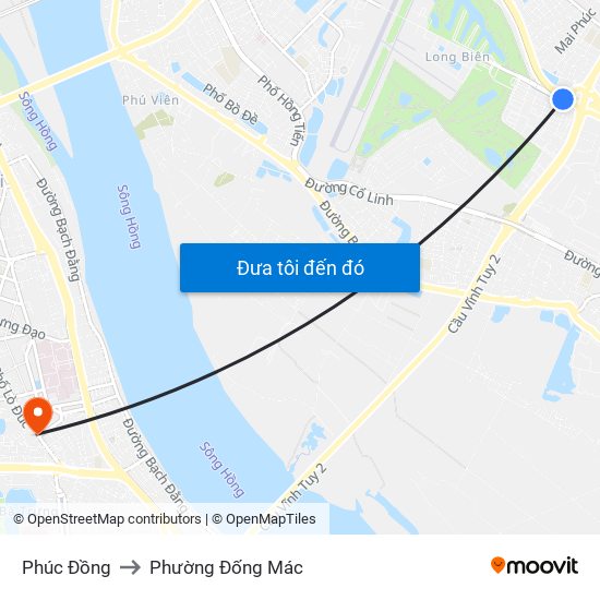 Phúc Đồng to Phường Đống Mác map