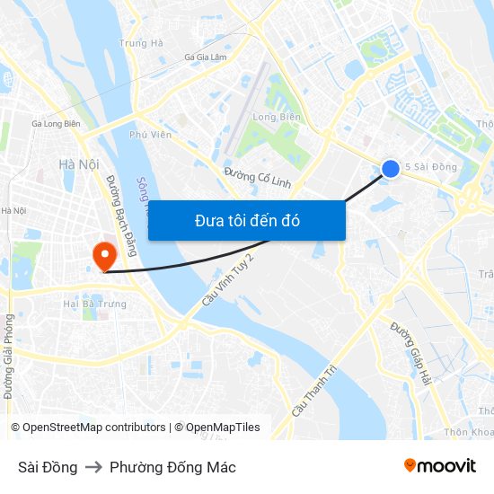 Sài Đồng to Phường Đống Mác map