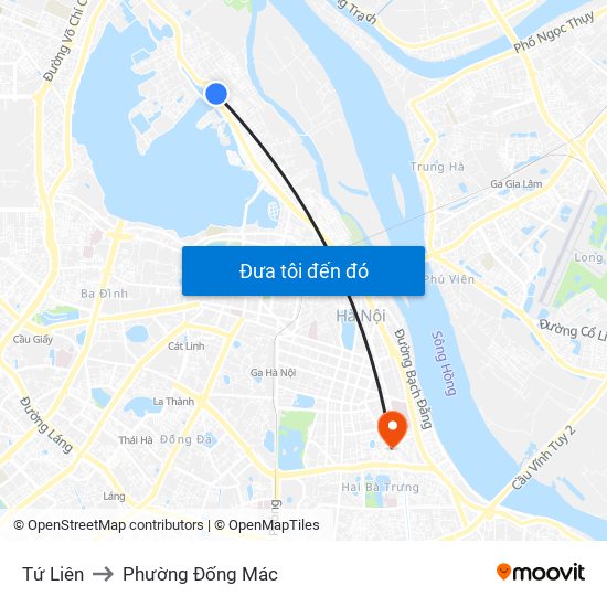 Tứ Liên to Phường Đống Mác map