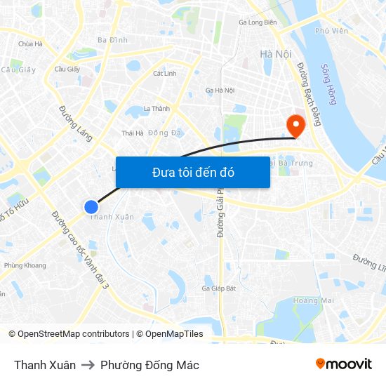 Thanh Xuân to Phường Đống Mác map