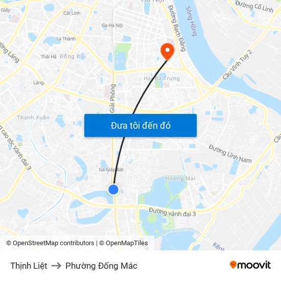 Thịnh Liệt to Phường Đống Mác map