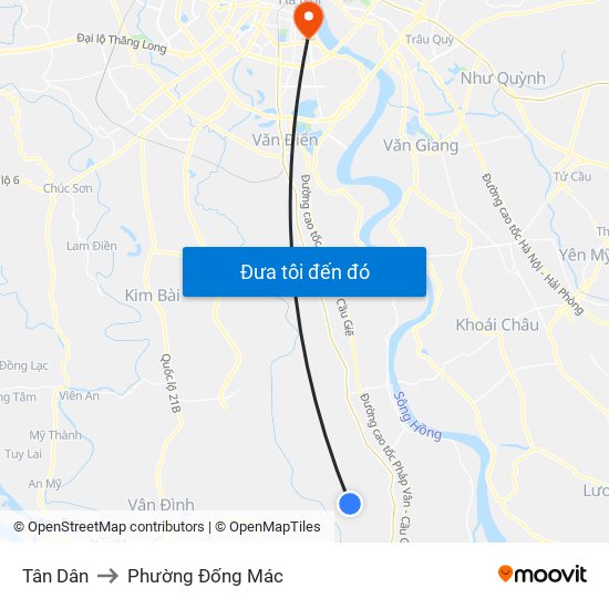 Tân Dân to Phường Đống Mác map