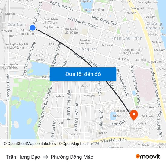 Trần Hưng Đạo to Phường Đống Mác map