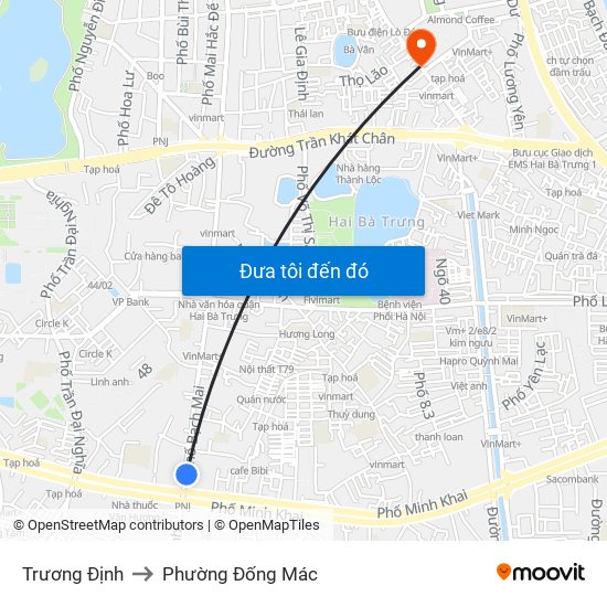 Trương Định to Phường Đống Mác map