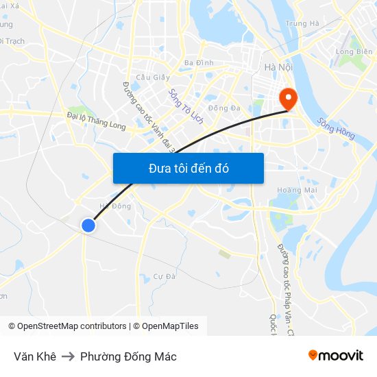 Văn Khê to Phường Đống Mác map
