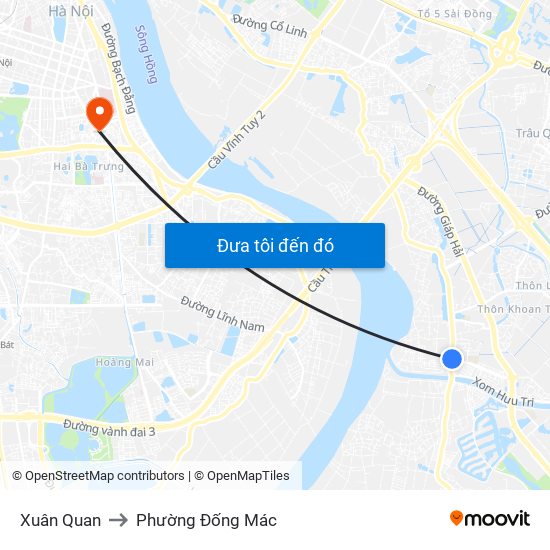 Xuân Quan to Phường Đống Mác map