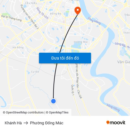 Khánh Hà to Phường Đống Mác map