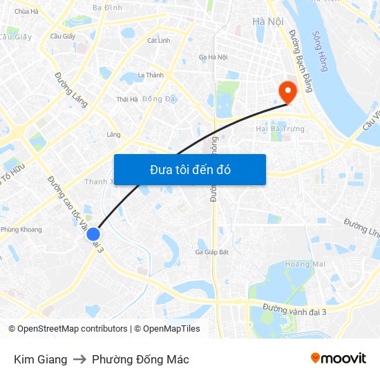 Kim Giang to Phường Đống Mác map