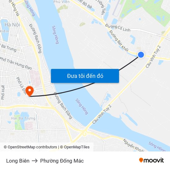Long Biên to Phường Đống Mác map
