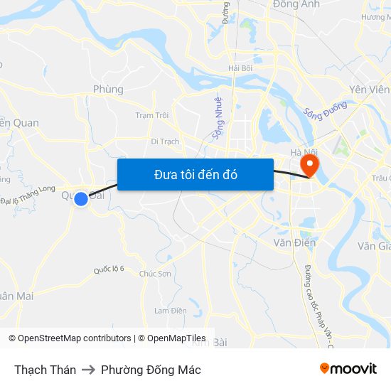 Thạch Thán to Phường Đống Mác map