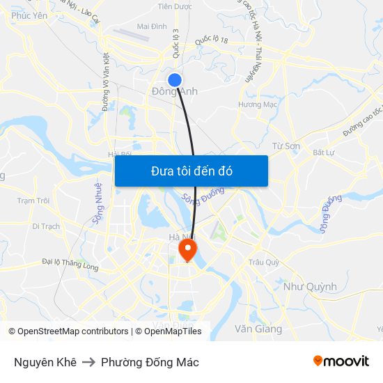 Nguyên Khê to Phường Đống Mác map