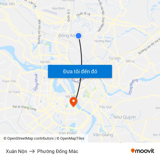 Xuân Nộn to Phường Đống Mác map