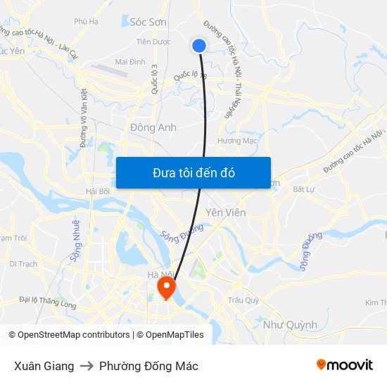 Xuân Giang to Phường Đống Mác map