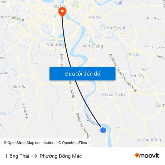 Hồng Thái to Phường Đống Mác map