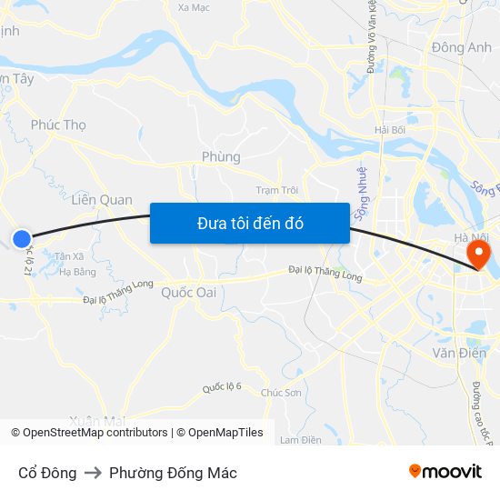 Cổ Đông to Phường Đống Mác map