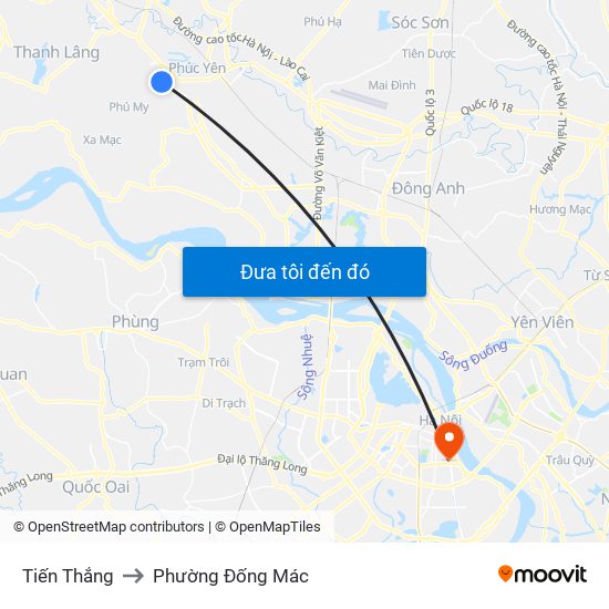 Tiến Thắng to Phường Đống Mác map