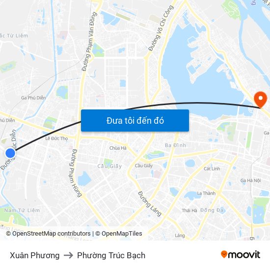 Xuân Phương to Phường Trúc Bạch map