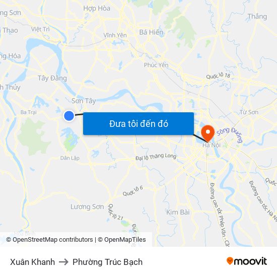 Xuân Khanh to Phường Trúc Bạch map