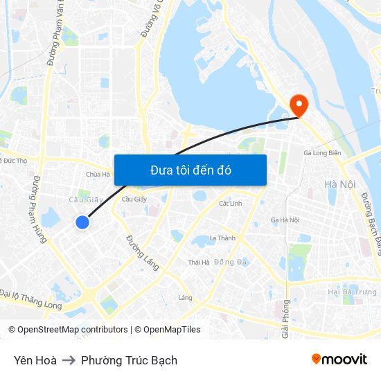 Yên Hoà to Phường Trúc Bạch map