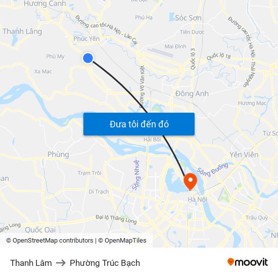 Thanh Lâm to Phường Trúc Bạch map