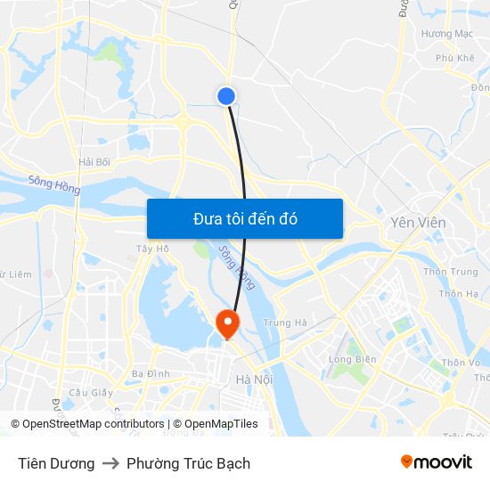 Tiên Dương to Phường Trúc Bạch map