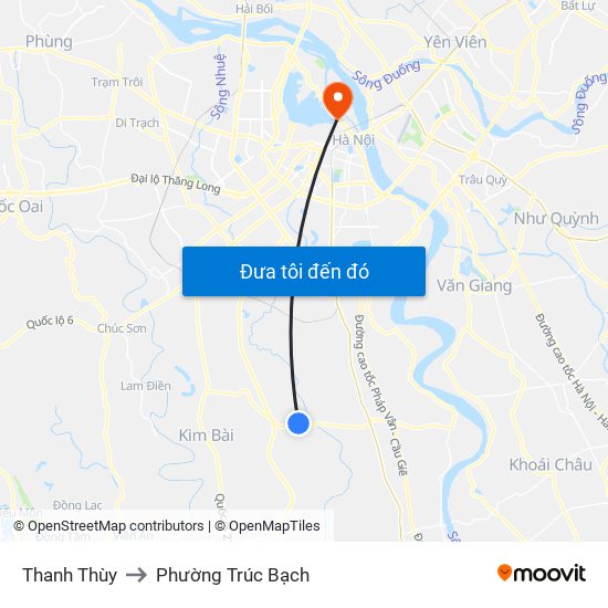 Thanh Thùy to Phường Trúc Bạch map