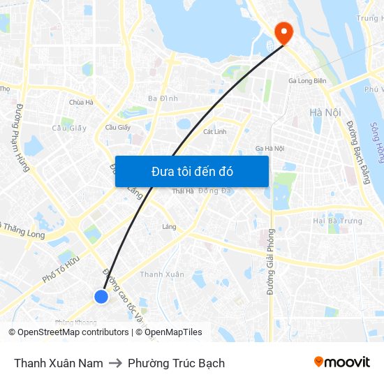 Thanh Xuân Nam to Phường Trúc Bạch map