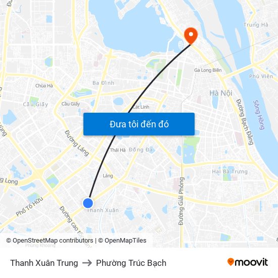 Thanh Xuân Trung to Phường Trúc Bạch map