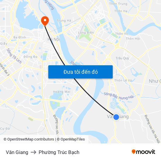 Văn Giang to Phường Trúc Bạch map