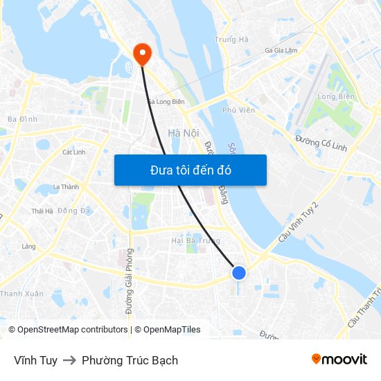 Vĩnh Tuy to Phường Trúc Bạch map