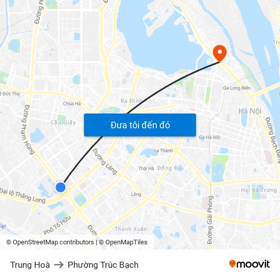 Trung Hoà to Phường Trúc Bạch map