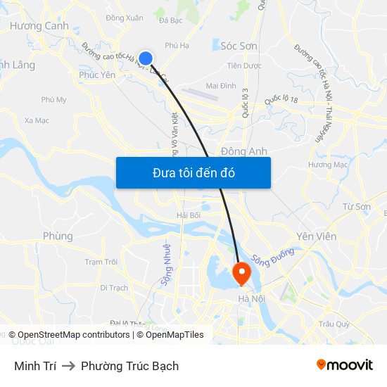 Minh Trí to Phường Trúc Bạch map