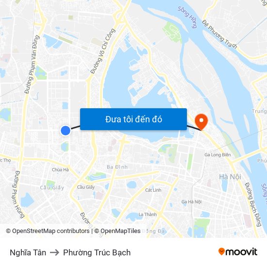 Nghĩa Tân to Phường Trúc Bạch map