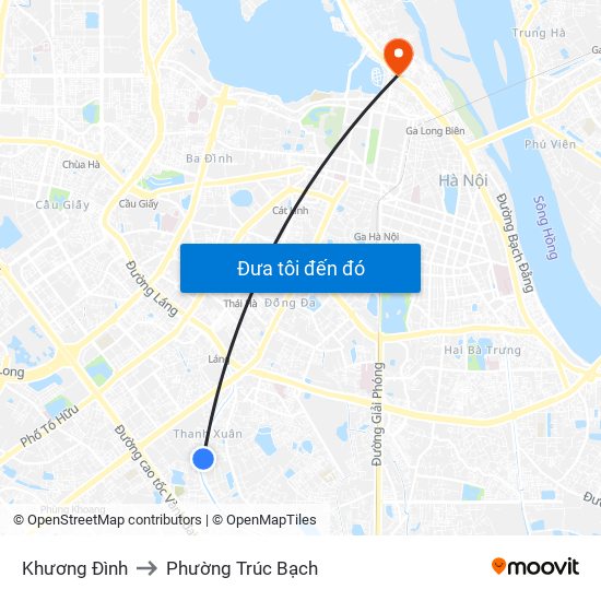 Khương Đình to Phường Trúc Bạch map