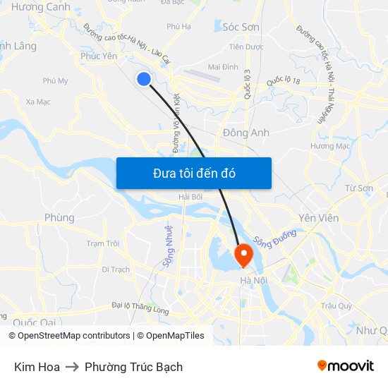 Kim Hoa to Phường Trúc Bạch map