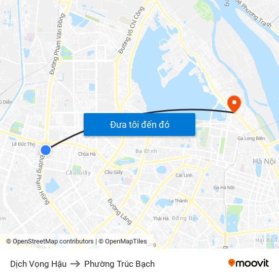 Dịch Vọng Hậu to Phường Trúc Bạch map