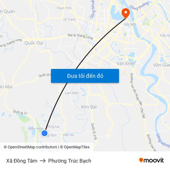 Xã Đồng Tâm to Phường Trúc Bạch map