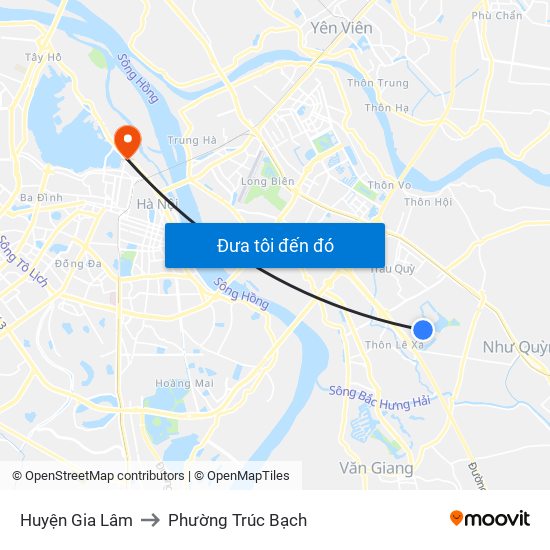 Huyện Gia Lâm to Phường Trúc Bạch map