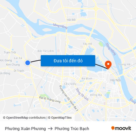 Phường Xuân Phương to Phường Trúc Bạch map