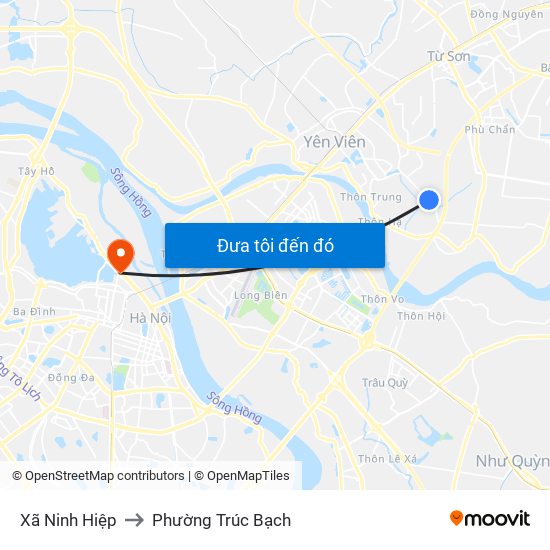 Xã Ninh Hiệp to Phường Trúc Bạch map