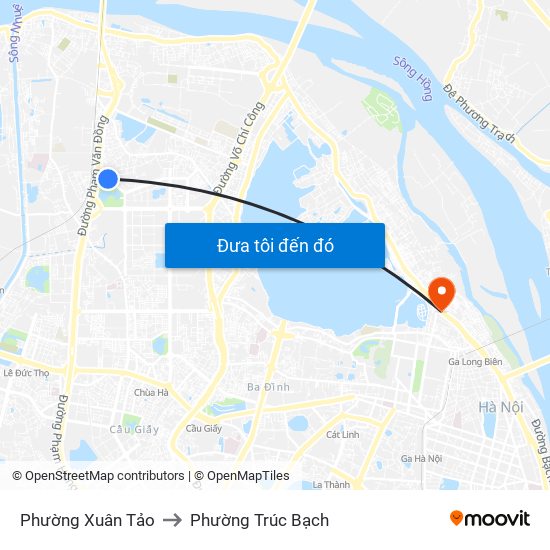 Phường Xuân Tảo to Phường Trúc Bạch map