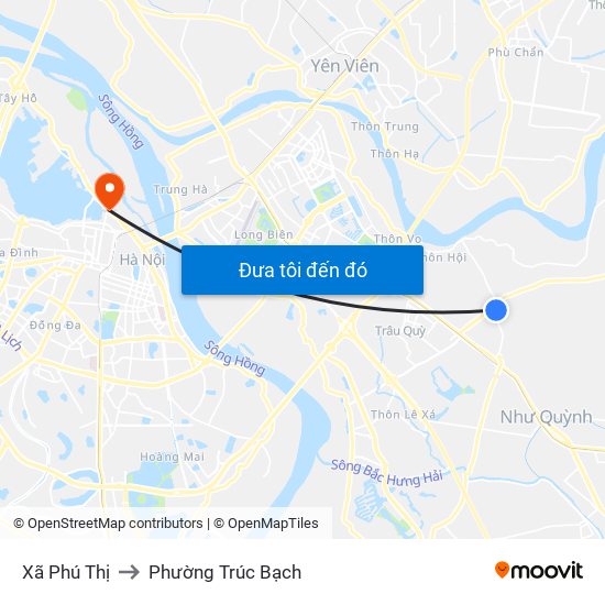 Xã Phú Thị to Phường Trúc Bạch map
