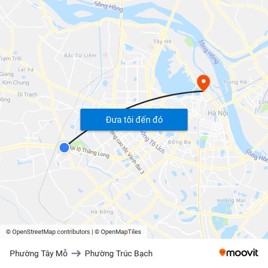 Phường Tây Mỗ to Phường Trúc Bạch map