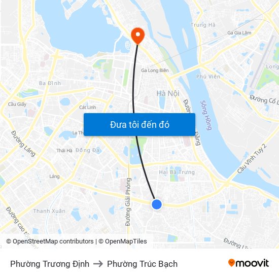 Phường Trương Định to Phường Trúc Bạch map